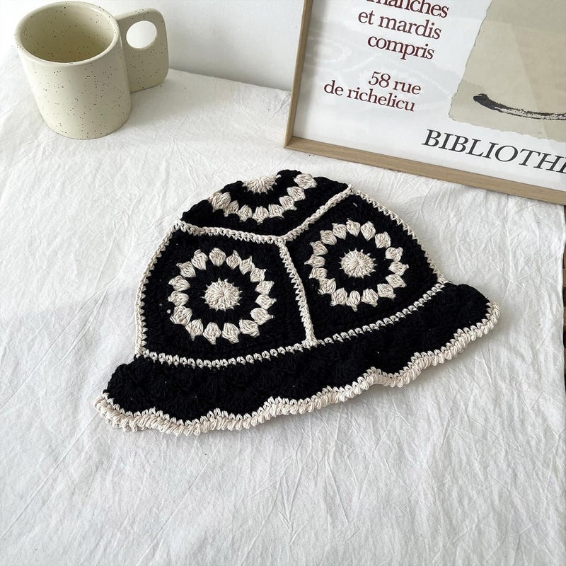 Busnos Crochet Bucket Hats for Women Handmade Hat Cute Foldable Knitted Hats for Women - Image 4